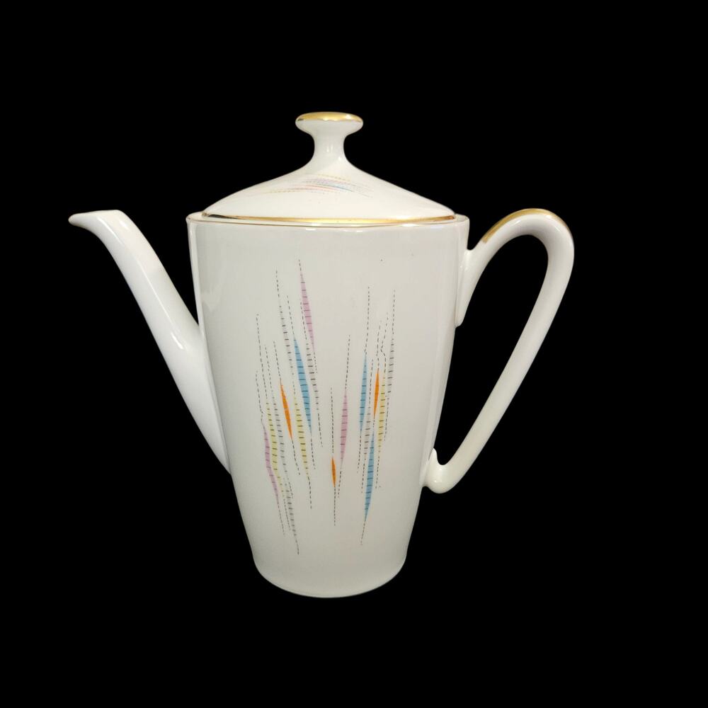 Edelstein Bavaria Atomic Wheat Coffee Pot Mid Century Gold Trim Porcelain